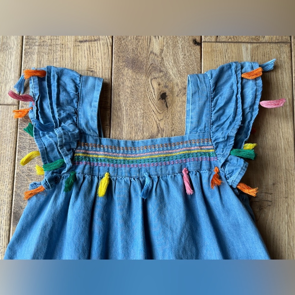 Mud Pie Denim Rainbow Tassel Dress size 5T - Picture 3 of 10
